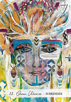 Warrior woman with a feather headdress and blue paint above the eyes